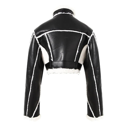 Faux Leather Cropped Jacket - MANDOTOS