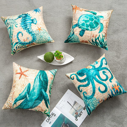 Cushion Covers Sea Turtle Printed Throw Pillow Cases For Home Decor Sofa Chair Seat - MANDOTOS