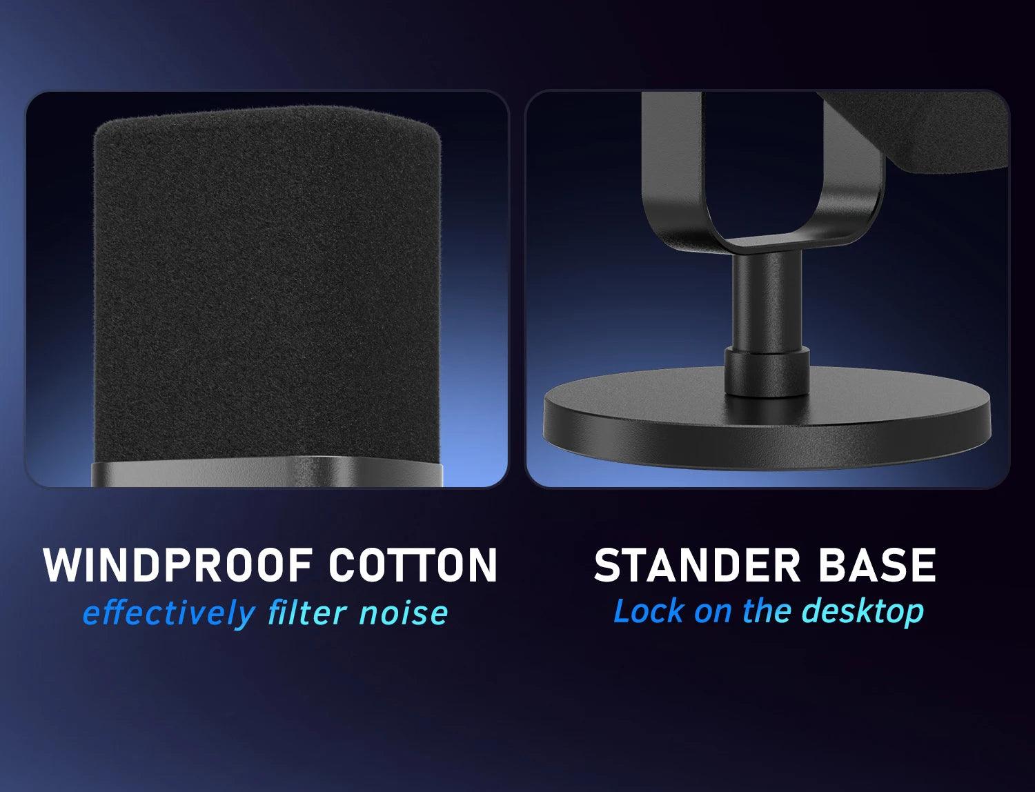 Dynamic USB/XLR Microphone with Touch Mute Button and Headphone Jack for PC and Gaming - MANDOTOS