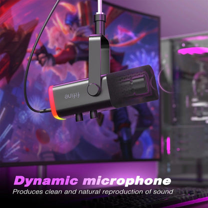 Dynamic USB/XLR Microphone with Touch Mute Button and Headphone Jack for PC and Gaming - MANDOTOS