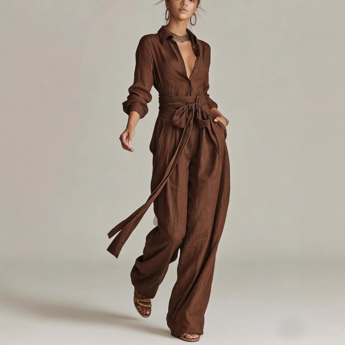 Solid color fashion casual pants set for women by FitiqueFit, featuring relaxed fit and comfortable casualwear style.