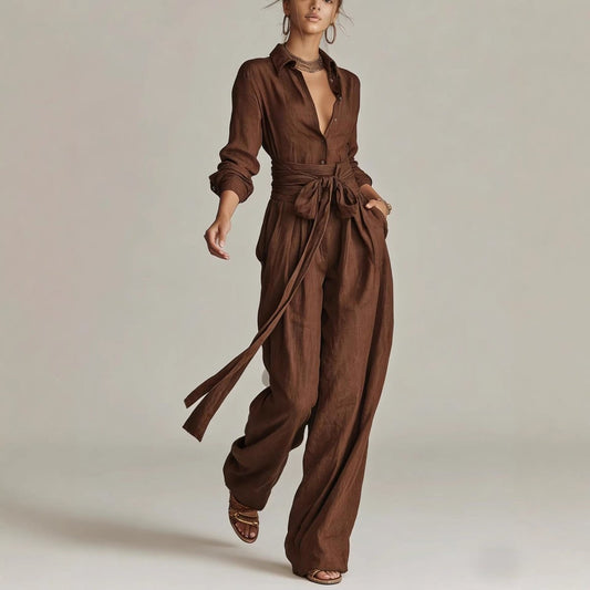 Solid color fashion casual pants set for women by FitiqueFit, featuring relaxed fit and comfortable casualwear style.
