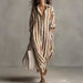 Striped lapel collar dress by FitiqueFit featuring side slits and pockets, styled on a model showcasing its casual and chic design.