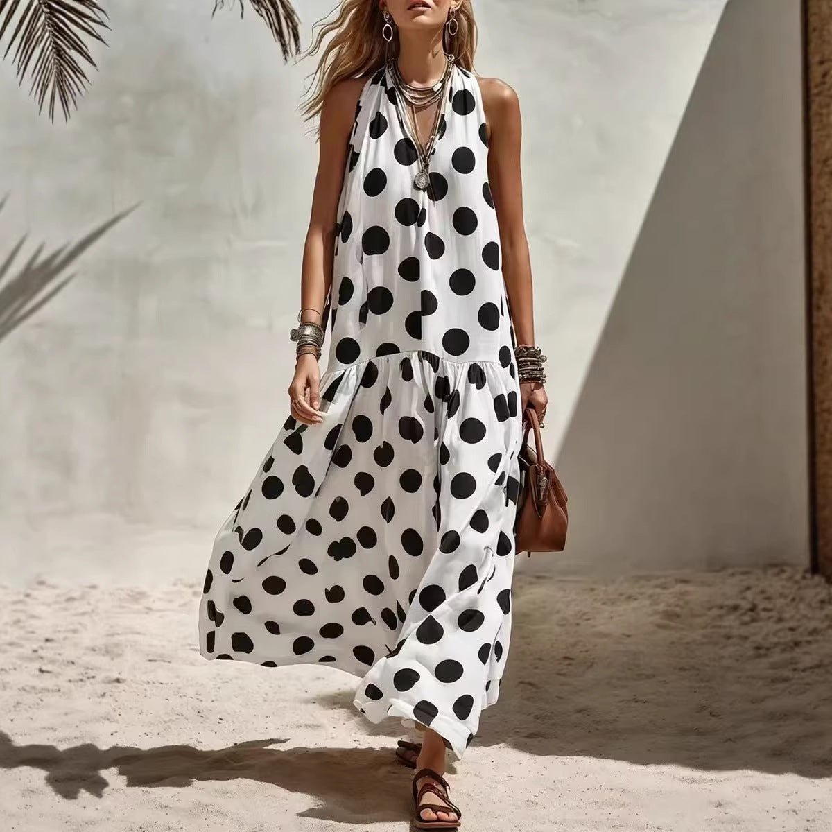 Women's digital print short sleeve maxi dress by FitiqueFit, featuring a loose fit and knit fabric for a casual, stylish look.