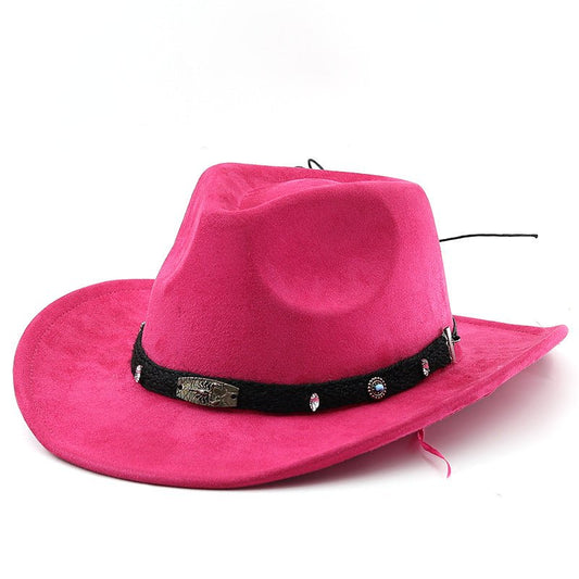 Unisex Western cowboy hat with ethnic style, made of straw, featuring a wide brim and decorative band, by FitiqueFit.