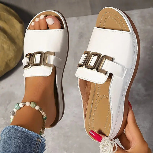 FitiqueFit chain wedge platform peep-toe sandals in five colors, EU sizes 36-45, featuring stylish design and comfortable heel.