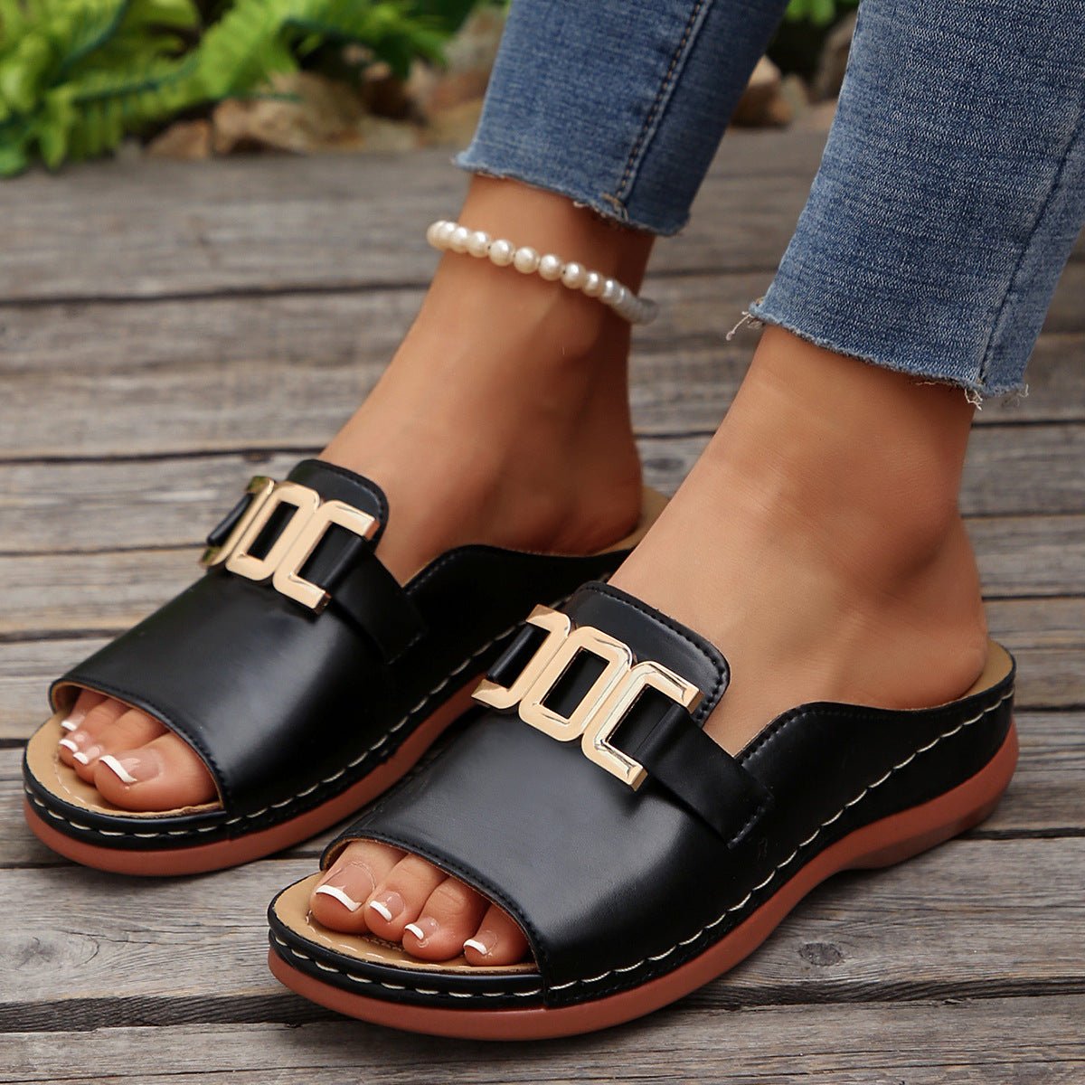 FitiqueFit chain wedge platform peep-toe sandals in five colors, EU sizes 36-45, featuring stylish design and comfortable heel height.