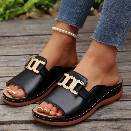 FitiqueFit chain wedge platform peep-toe sandals in five colors, EU sizes 36-45, featuring stylish design and comfortable heel height.