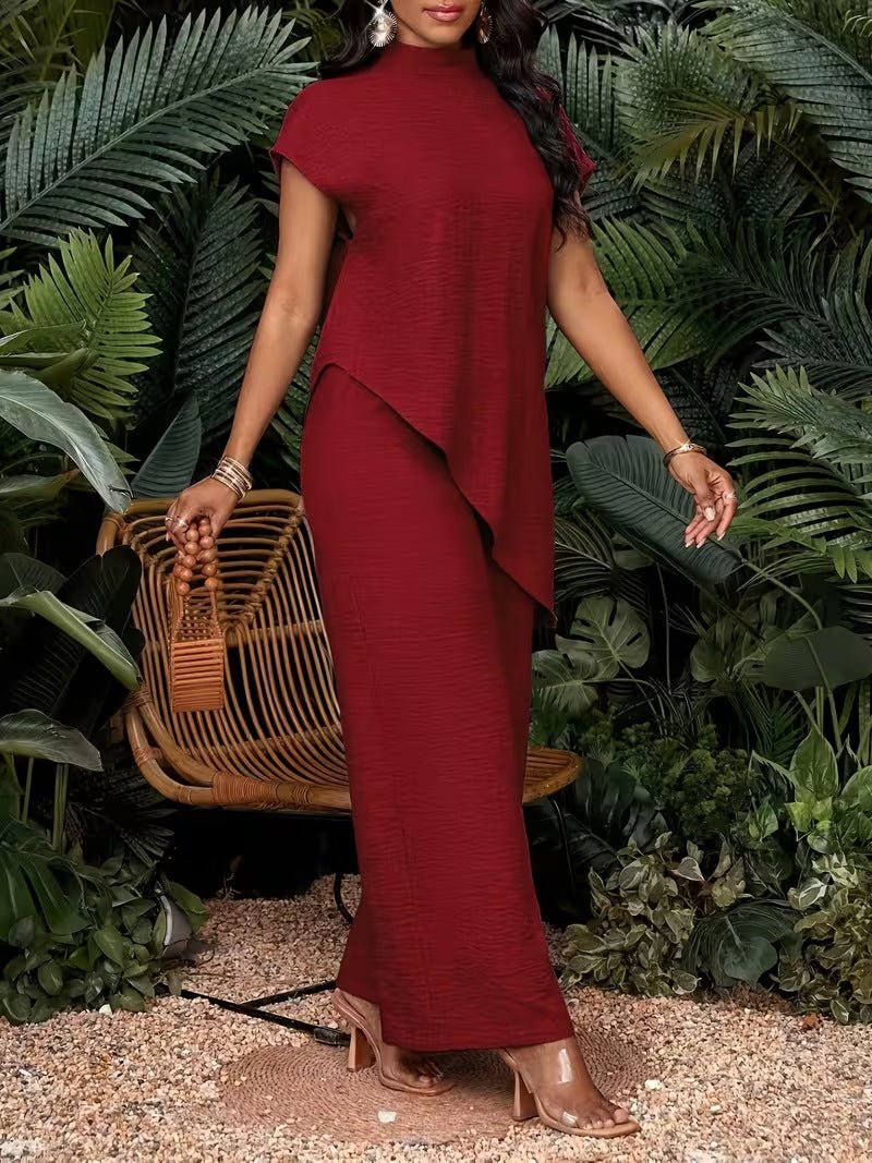 Asymmetrical sleeveless top and matching pants set for women by FitiqueFit, stylish two-piece fashion ensemble.