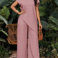 Asymmetrical sleeveless top and pants set for women by FitiqueFit, featuring a modern two-piece design in stylish fabric.