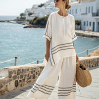 FitiqueFit 3D print batwing sleeve two-piece set with loose T-shirt and straight-leg pants, stylish and comfortable casual outfit.