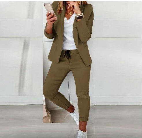 FitiqueFit two-piece lapel blazer and drawstring trousers OL suit in various colors, XS to 3XL, stylish professional outfit.