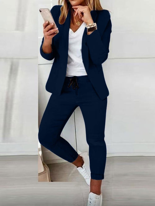 FitiqueFit two-piece lapel blazer and drawstring trousers OL suit in multiple colors, XS to 3XL, casual professional look.
