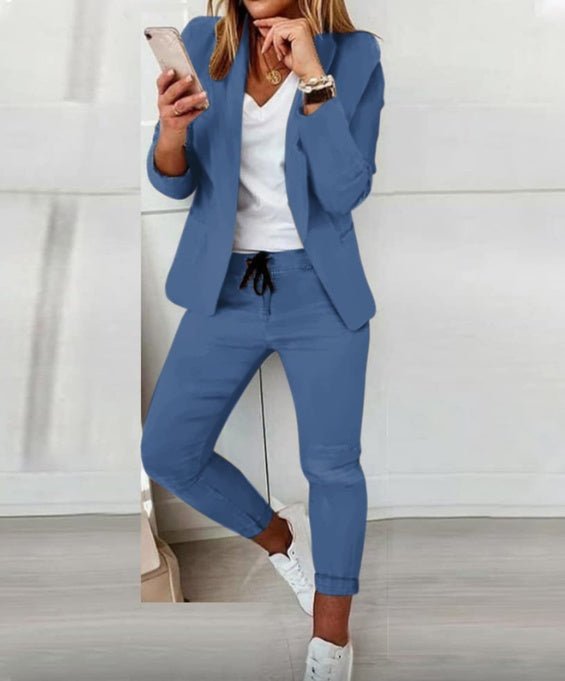 FitiqueFit lapel blazer and drawstring trousers two-piece OL suit in various colors, featuring stylish tailored design and comfortable fit.