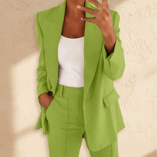 FitiqueFit two-piece blazer and straight-leg trousers suit, featuring a lapel button-down blazer and tailored trousers.