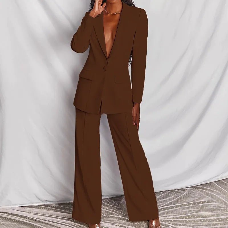 FitiqueFit two-piece blazer and straight-leg trousers suit with lapel button-down blazer and tailored trousers, stylish and professional.