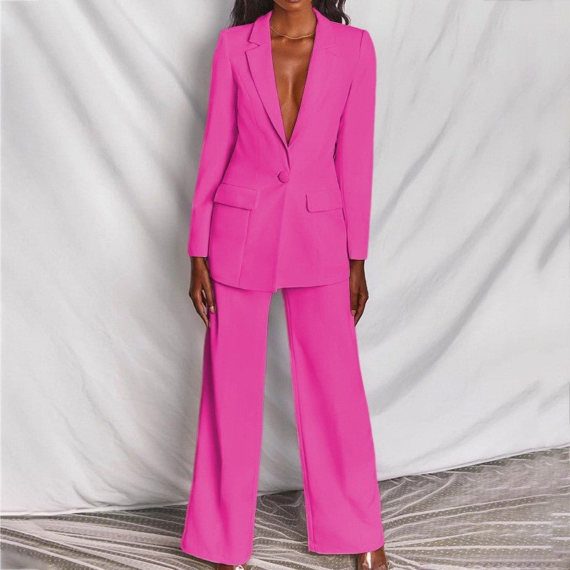 FitiqueFit two-piece suit with a lapel button-down blazer and straight-leg trousers, stylish and tailored for a polished look.