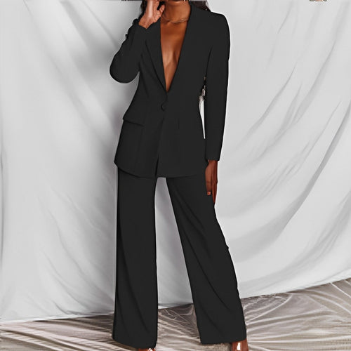 FitiqueFit two-piece suit featuring a lapel button-down blazer and straight-leg trousers, ideal for professional or formal wear.