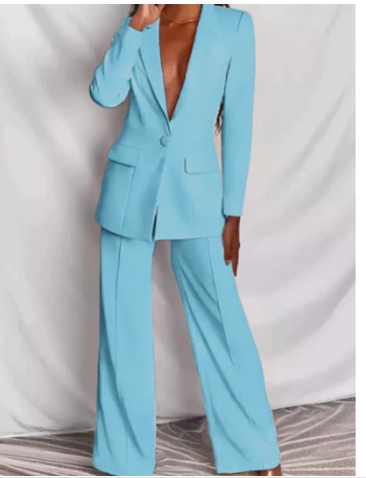 FitiqueFit two-piece suit with a lapel button-down blazer and straight-leg trousers, stylish and tailored for a modern look.