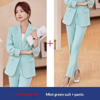FitiqueFit two-piece suit with a lapel button-down blazer and straight-leg trousers, stylish and professional for office wear.