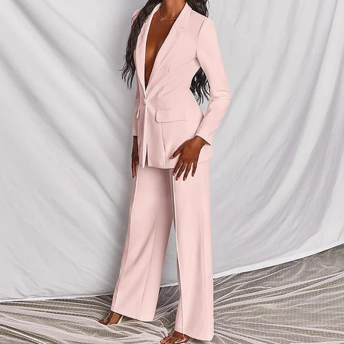 FitiqueFit two-piece suit with a lapel button-down blazer and straight-leg trousers, stylish and tailored for professional looks.