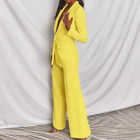 FitiqueFit two-piece suit featuring a lapel button-down blazer and straight-leg trousers, stylish and tailored for professional wear.