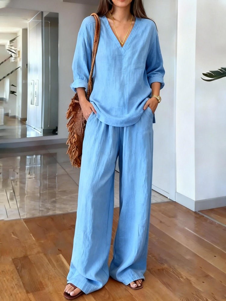 FitiqueFit long sleeve top and full-length pants two-piece set in various colors, featuring a comfortable, stylish casual outfit.