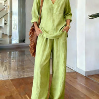 FitiqueFit two-piece set with long sleeve top and full-length pants in nine colors, available in sizes S to 3XL.