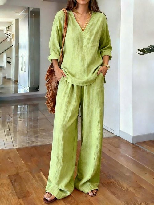 FitiqueFit two-piece set with long sleeve top and full-length pants in nine colors, available in sizes S to 3XL.