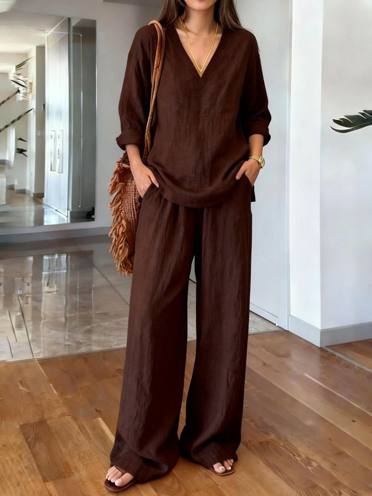 FitiqueFit two-piece set with long sleeve top and full-length pants in nine colors, available in sizes S to 3XL.