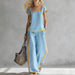FitiqueFit square-neck two-piece set with three-quarter sleeves and loose fit top and pants for a casual, stylish look.