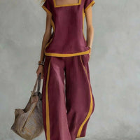 FitiqueFit two-piece set with square-neck, three-quarter sleeves, loose top, and matching pants for a casual, comfortable look.