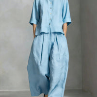 FitiqueFit three-quarter sleeve shirt and loose trousers two-piece set, stylish casual outfit for women.