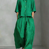 FitiqueFit two-piece set featuring a three-quarter sleeve shirt and loose trousers, perfect for casual or stylish daytime wear.