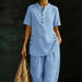 FitiqueFit three-quarter sleeve shirt and wide-leg pants two-piece set in solid color, casual and stylish for everyday wear.