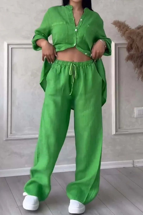 FitiqueFit two-piece set with wide-leg pants and lace-up top in solid color, available in 12 sizes and multiple colors.