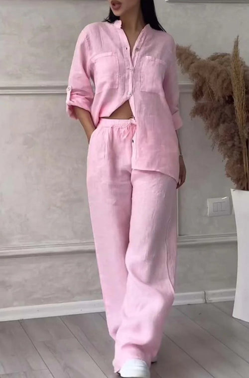 FitiqueFit wide-leg pants and lace-up top two-piece set in solid color, available in 12 colors, size S–5XL.