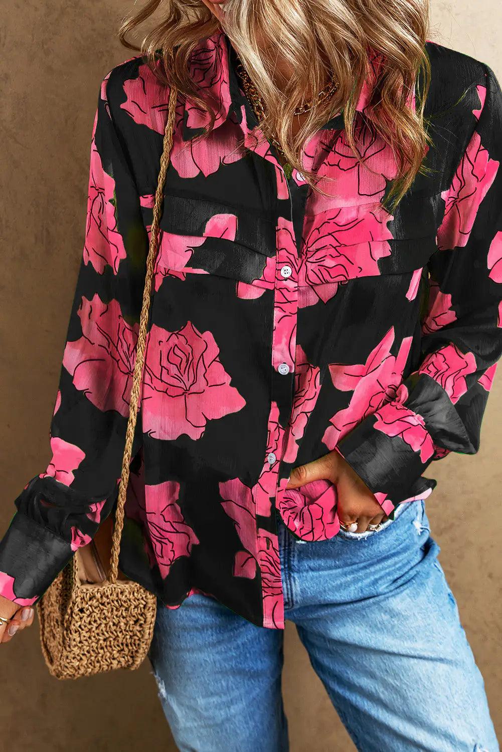 Floral Elegance Long Sleeve Shirt - MANDOTOS