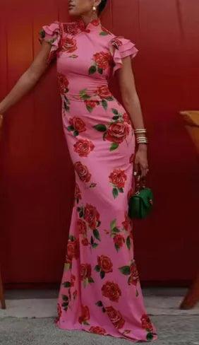 Floral Elegance Puff Sleeve Dress - MANDOTOS