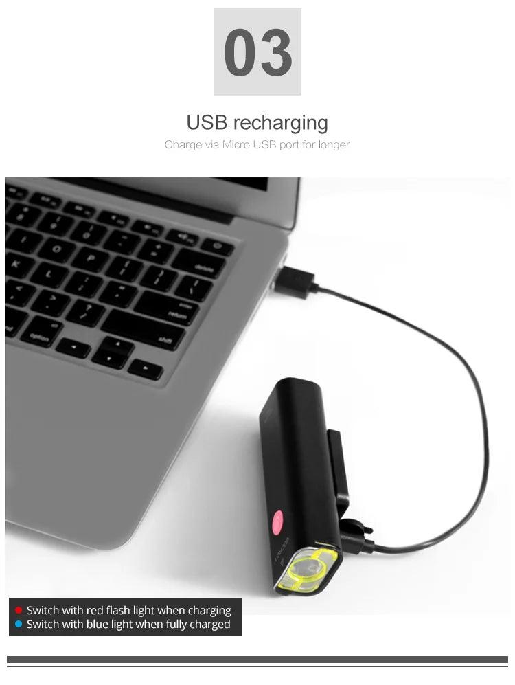 GACIRON 400-1800 Lumens Bicycle Front Light USB Rechargeable Cycling Headlight Flashlight MTB Road Bike Waterproof LED Head Lamp - MANDOTOS