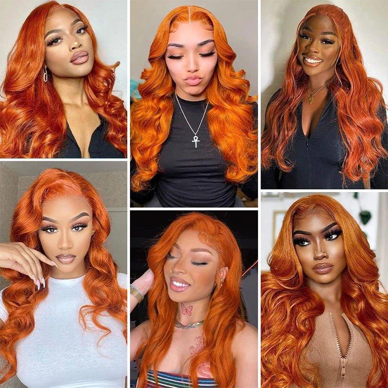 Ginger Orange Body Wave Human Hair Lace Front Wig #350 Colored 13x6 Pre Plucked 200% - MANDOTOS