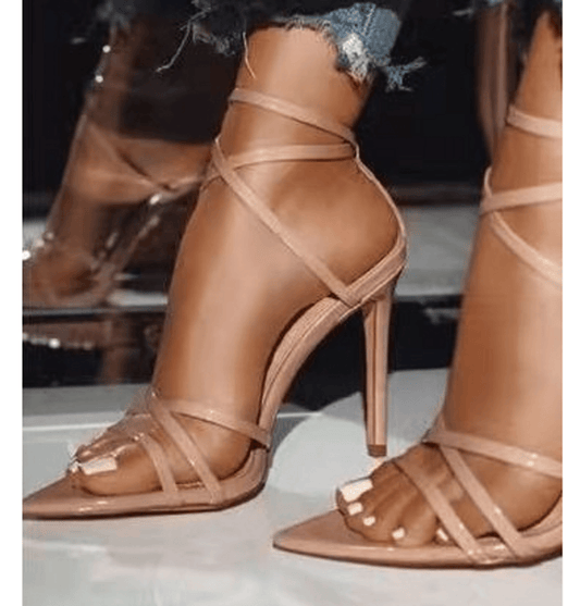 Golden Strappy Stiletto Pumps - MANDOTOS