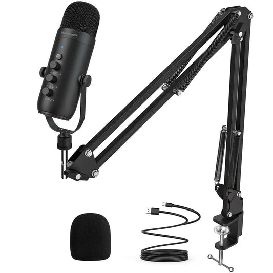 Haomuren Professional USB Streaming Podcast PC Microphone Studio Cardioid Condenser Mic Kit with Boom Arm For Recording YouTube - MANDOTOS