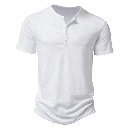 Henley Collar Summer Men Casual Solid Color Short Sleeve T Shirt for Men Polo men High QualityMens T Shirts - MANDOTOS
