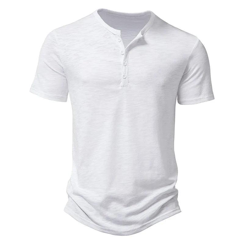 Henley Collar Summer Men Casual Solid Color Short Sleeve T Shirt for Men Polo men High QualityMens T Shirts - MANDOTOS