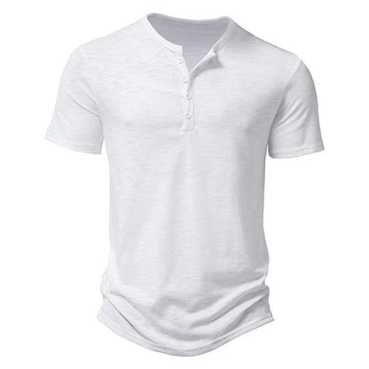 Henley Collar Summer Men Casual Solid Color Short Sleeve T Shirt for Men Polo men High QualityMens T Shirts - MANDOTOS