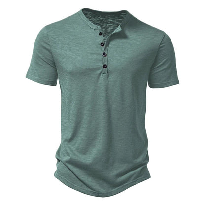 Henley Collar Summer Men Casual Solid Color Short Sleeve T Shirt for Men Polo men High QualityMens T Shirts - MANDOTOS