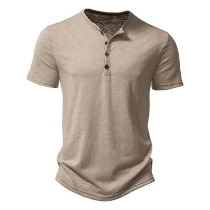 Henley Collar Summer Men Casual Solid Color Short Sleeve T Shirt for Men Polo men High QualityMens T Shirts - MANDOTOS