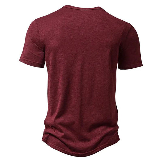 Henley Collar Summer Men Casual Solid Color Short Sleeve T Shirt for Men Polo men High QualityMens T Shirts - MANDOTOS
