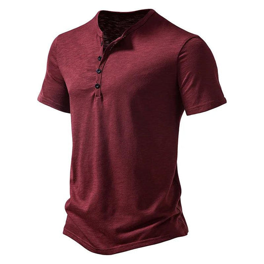 Henley Collar Summer Men Casual Solid Color Short Sleeve T Shirt for Men Polo men High QualityMens T Shirts - MANDOTOS